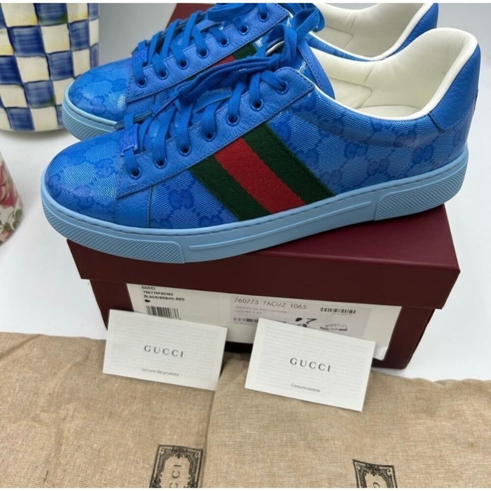 Men's Gucci ace crystal canvas low top sneakers size 7 fits 7.5US made in Italy - Picture 4 of 13